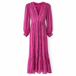 Oliphant Tie Back Maxi Dress in Melrose Magenta Size XS